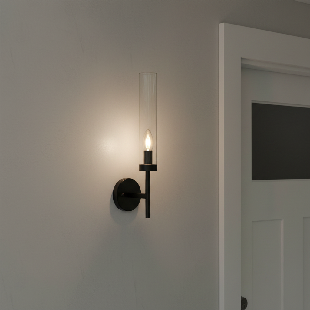 40W E14 Wall Light - Black - Clear Glass