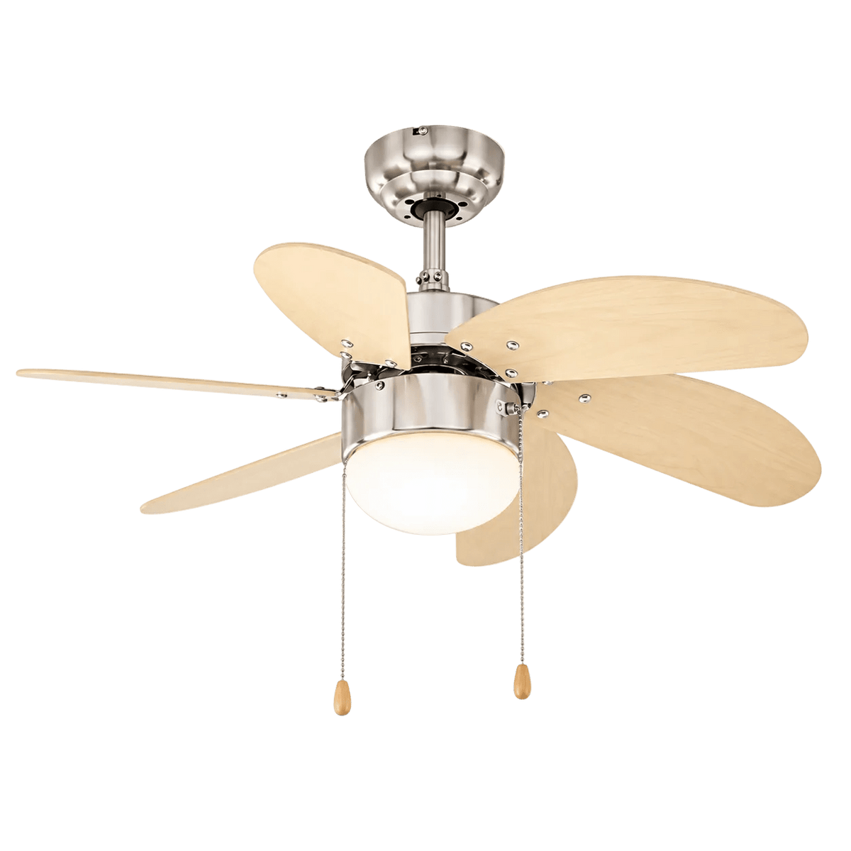 Fan Turbo Swirl 6 Blades Satin Chrome & Natural Wood