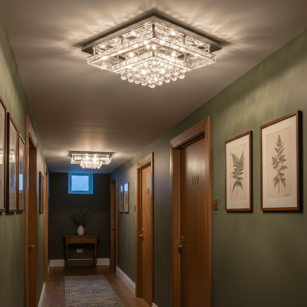 Square Chrome & Crystal LED Ceiling Fitting