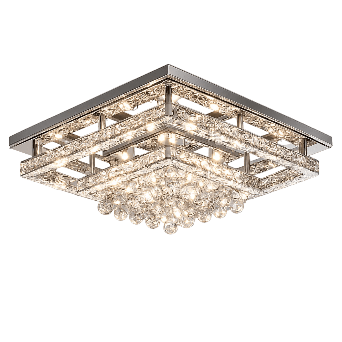 Square Chrome & Crystal LED Ceiling Fitting