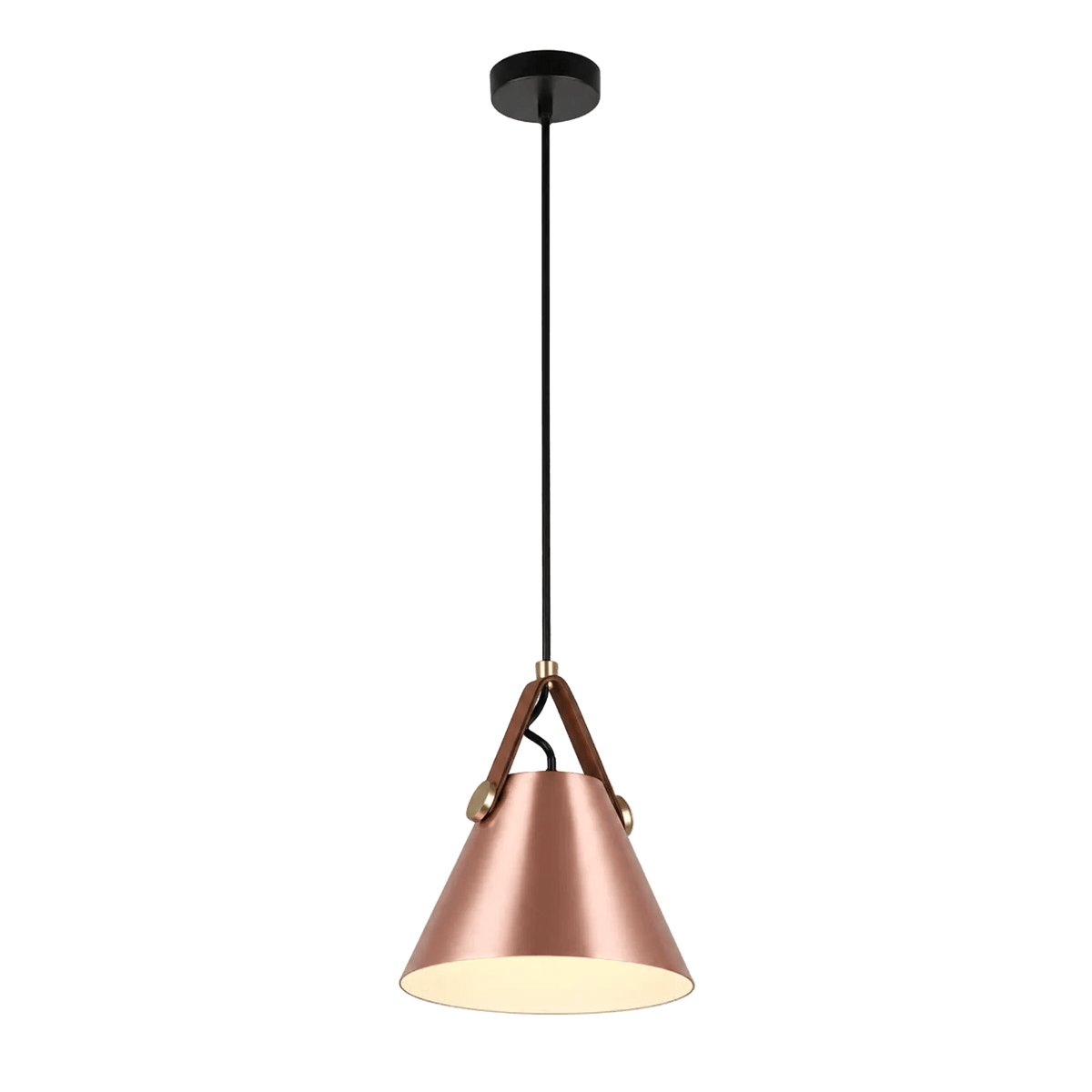 Copper Pendant Light Aisha - Leather & Iron Cone Design