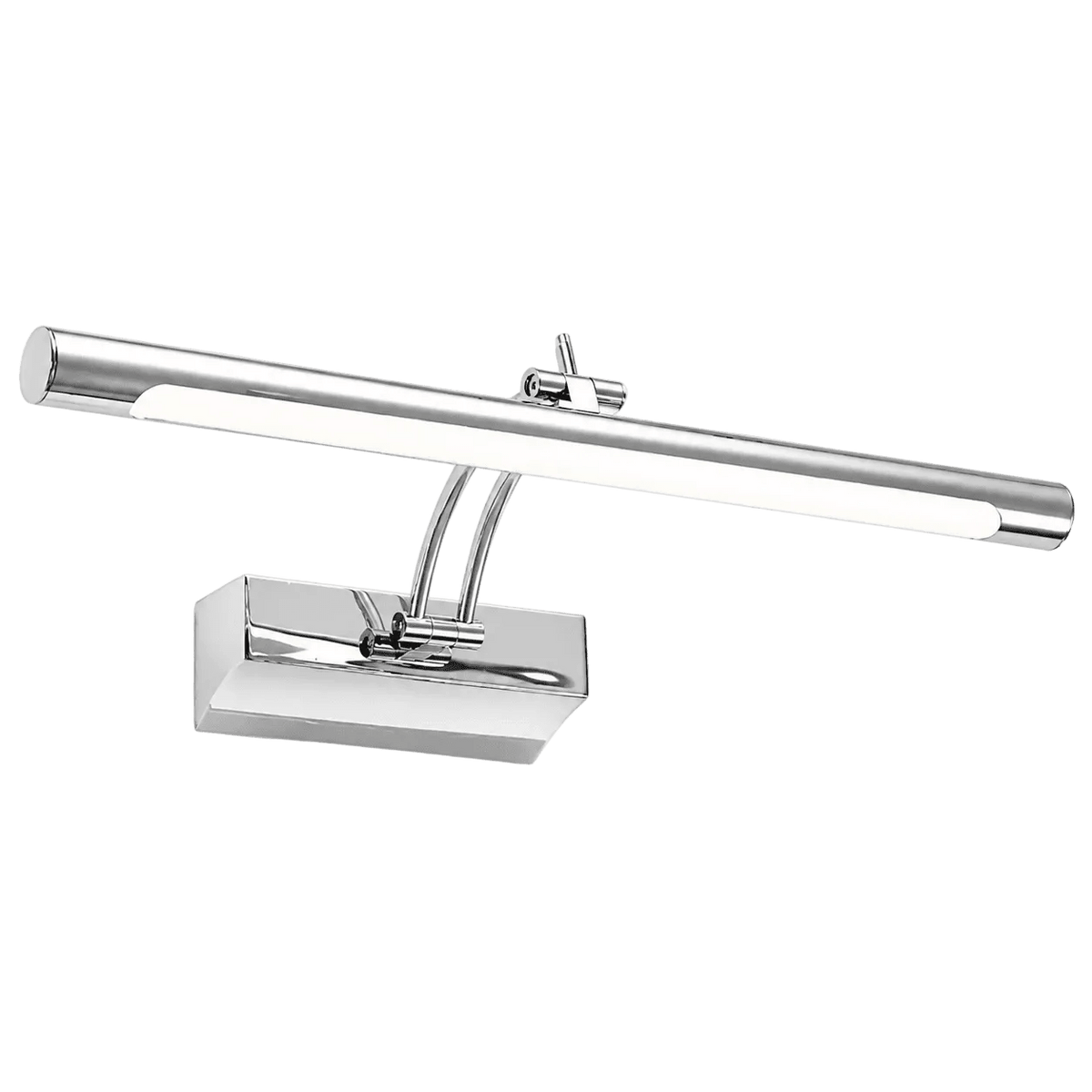 Chrome LED bathroom mirror light with wall-mounted bracket, sleek polished finish