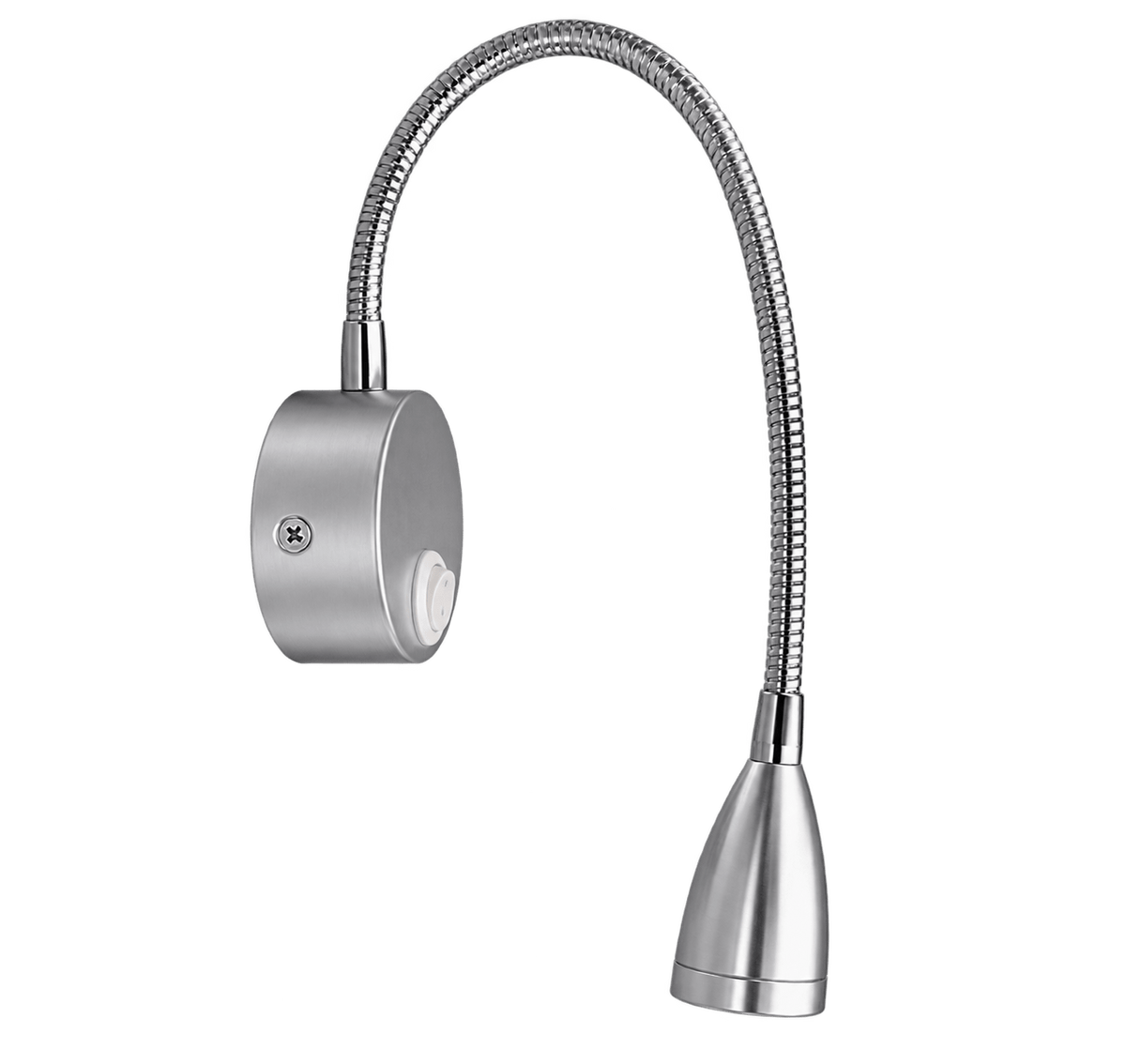 Chrome goose-neck reading light with transparent background