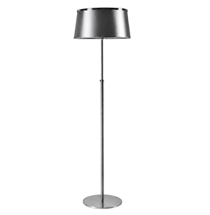 Satin chrome adjustable floor lamp with silver cylindrical shade and round base