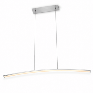 Sleek Maybe Someday Bow LED Pendant light with a gentle curve, suspended from a ceiling mount.