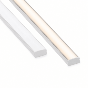 LED extrusion with frosted cover, showcasing a sleek white A6 profile, ideal for under-cabinet lighting.