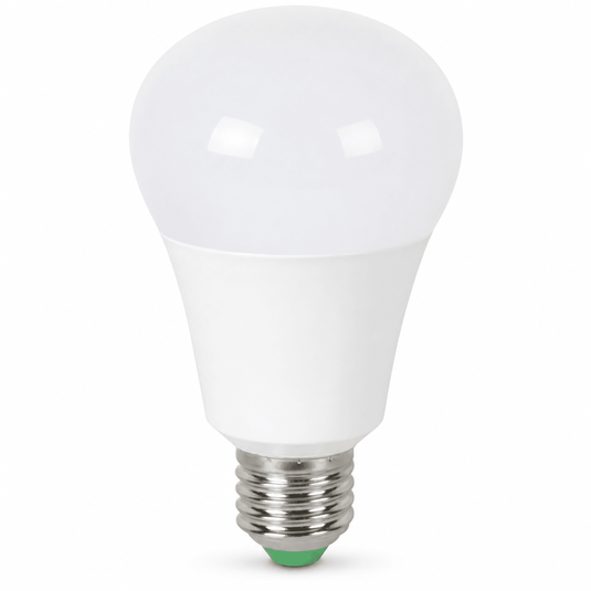 7W Smart RGB LED Bulb with a white finish and green base, showcasing its compact design.