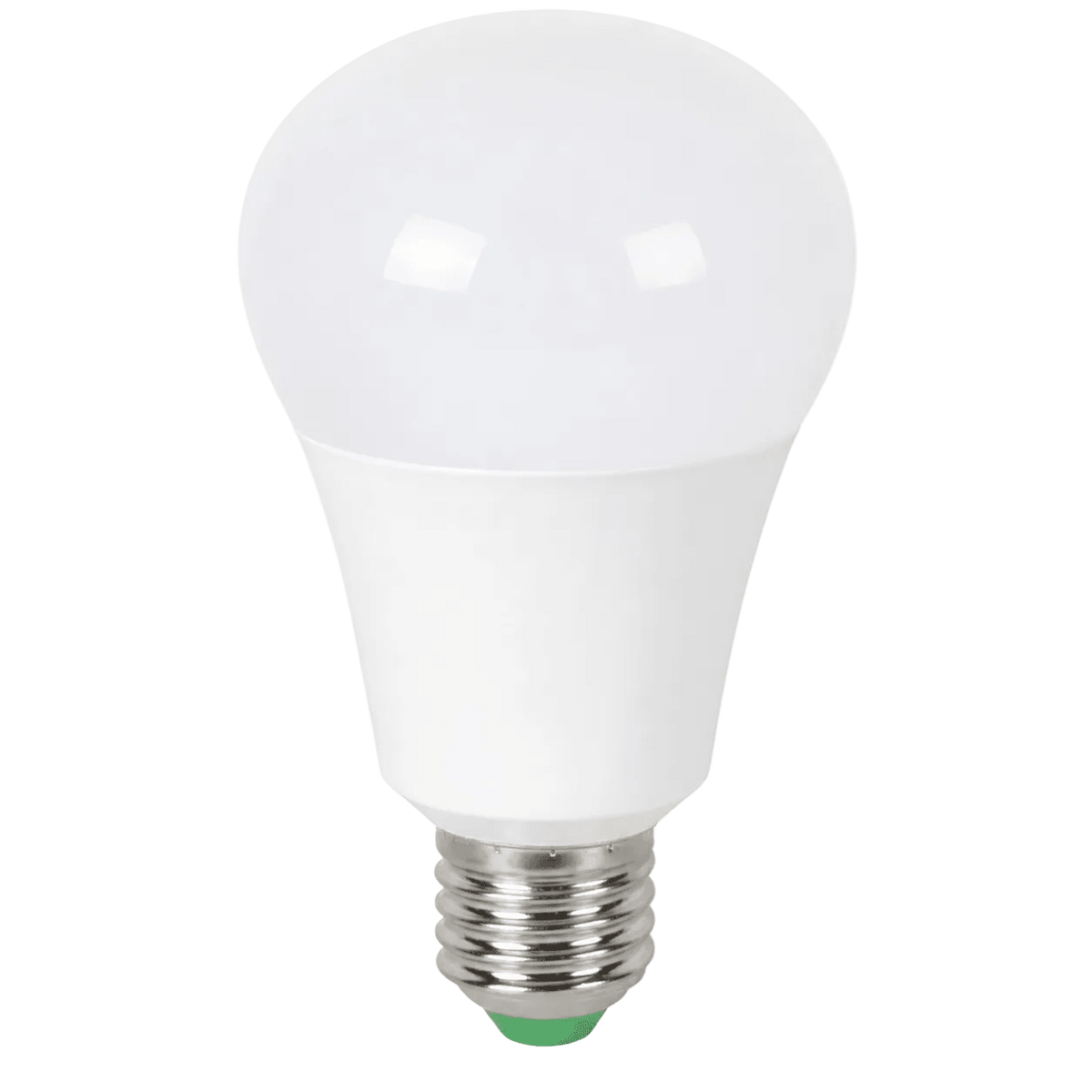 A 7W smart RGB LED bulb with a white, rounded top and a silver base, featuring a green accent at the bottom.