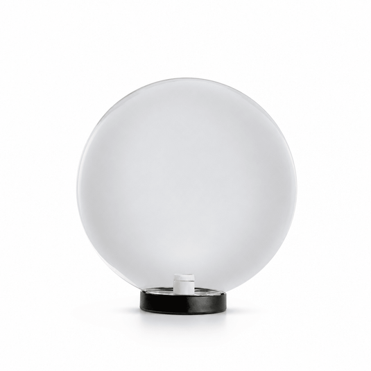 Clear spherical wall pillar light with a black base, showcasing a high-impact acrylic design.