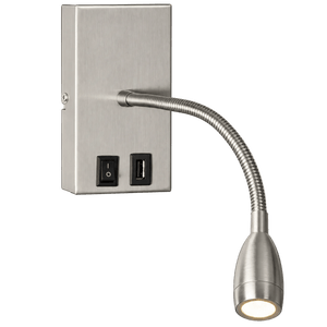 Satin Chrome Goosneck Reading Light & USB