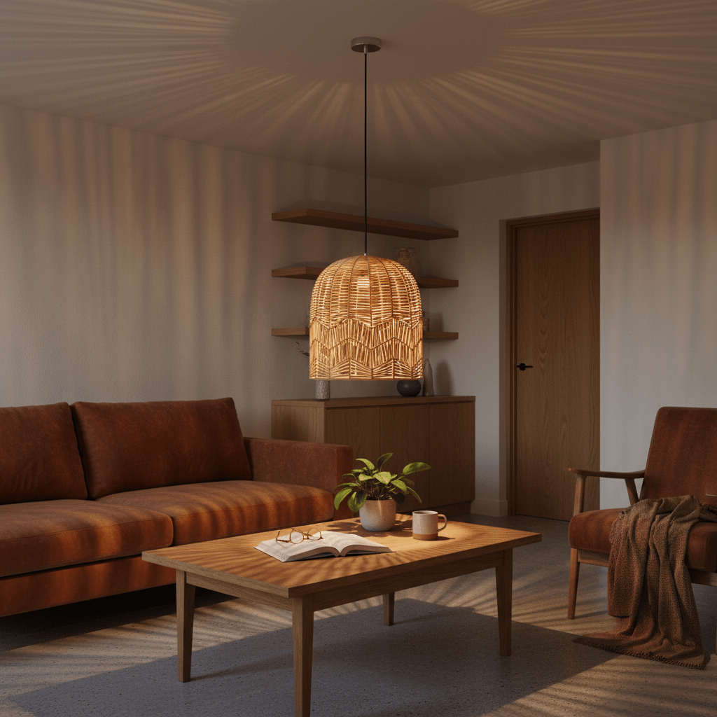 Natural Cane Dome Pendant Light