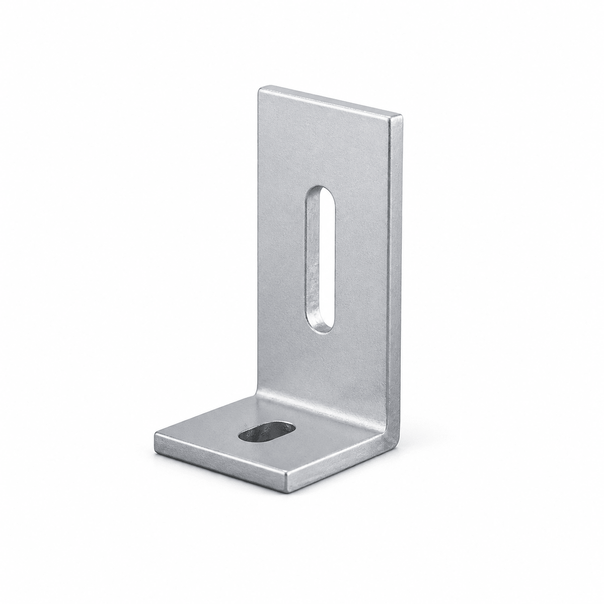 Aluminium L-bracket for solar mounting, featuring a sturdy design with a slotted hole for secure installation.