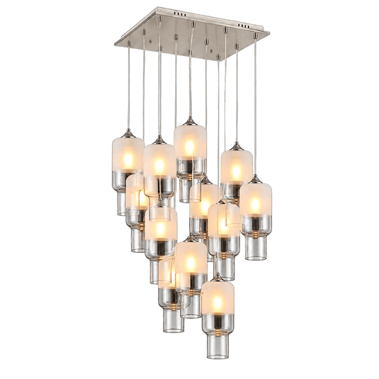 12 Light Cylinder Half Frosted Glass Pendant Cluster