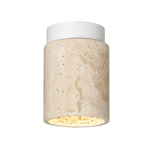 Cove Travertine Marble Downlight Holder with a natural stone finish, showcasing a warm glow.
