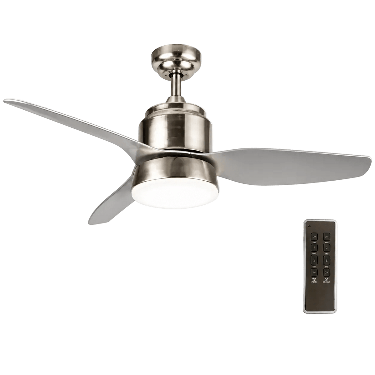 Satin Chrome, Steel & Glass Ceiling Fan