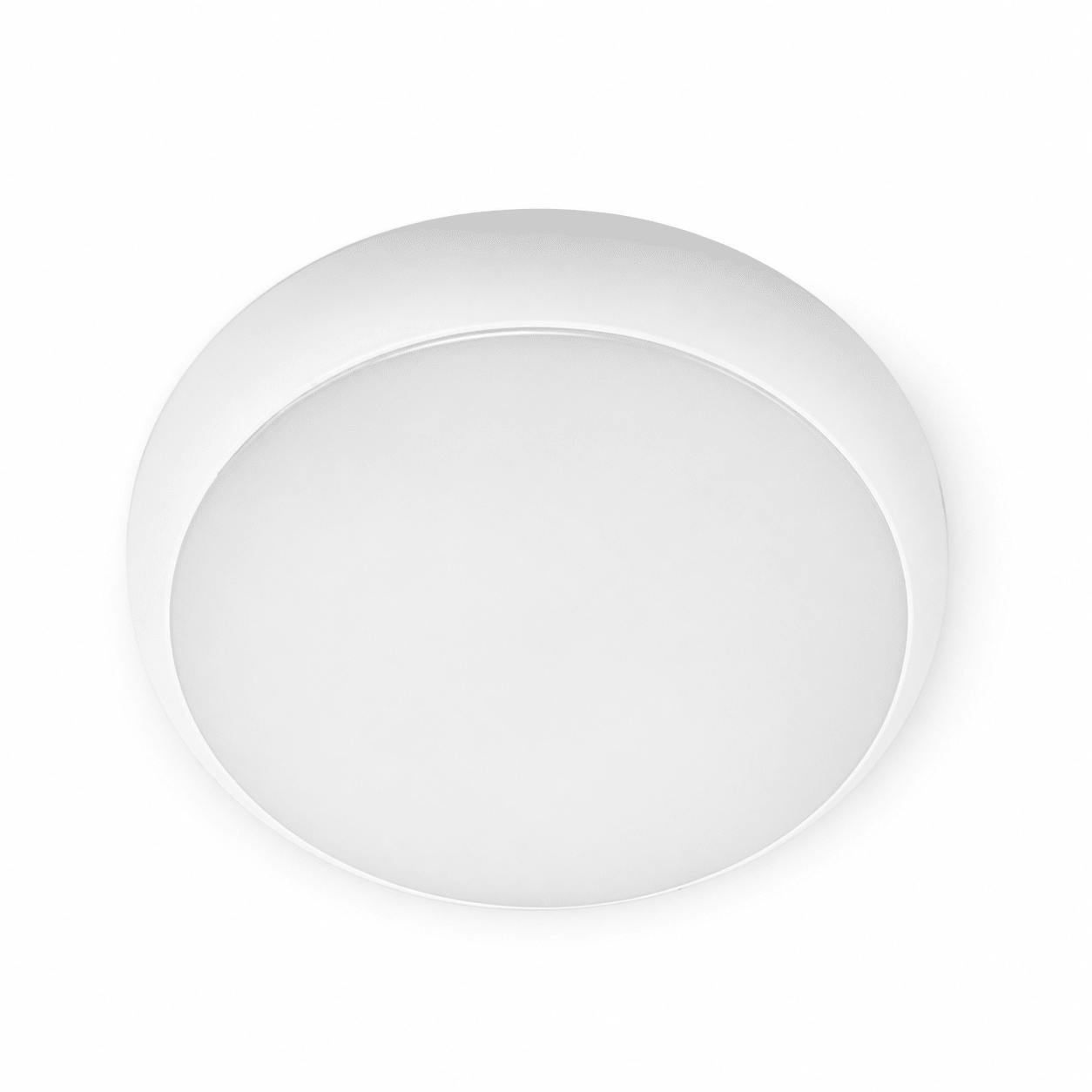 Round white LED bulkhead light with a smooth surface, designed for outdoor use.