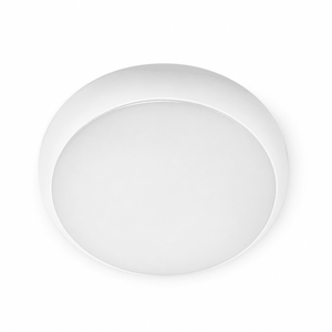 Round white LED bulkhead light with a smooth surface, designed for outdoor use.
