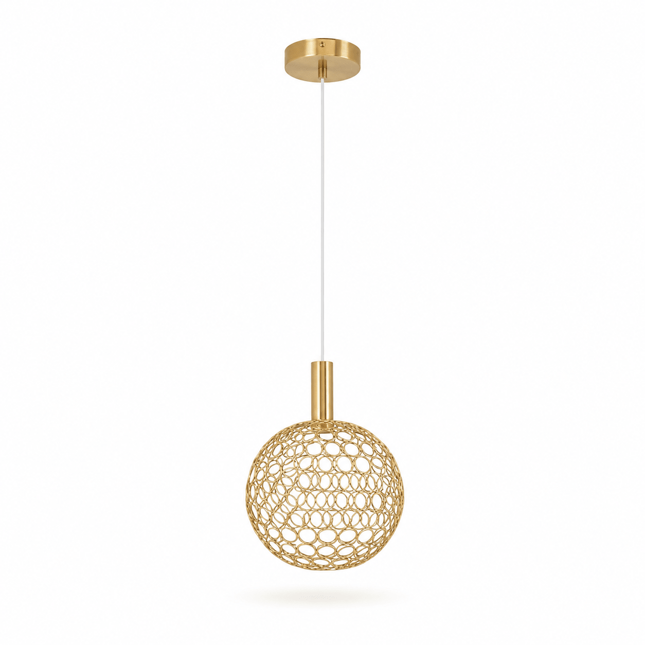 Gold metal ring pendant light with a modern design, suspended from a ceiling mount.