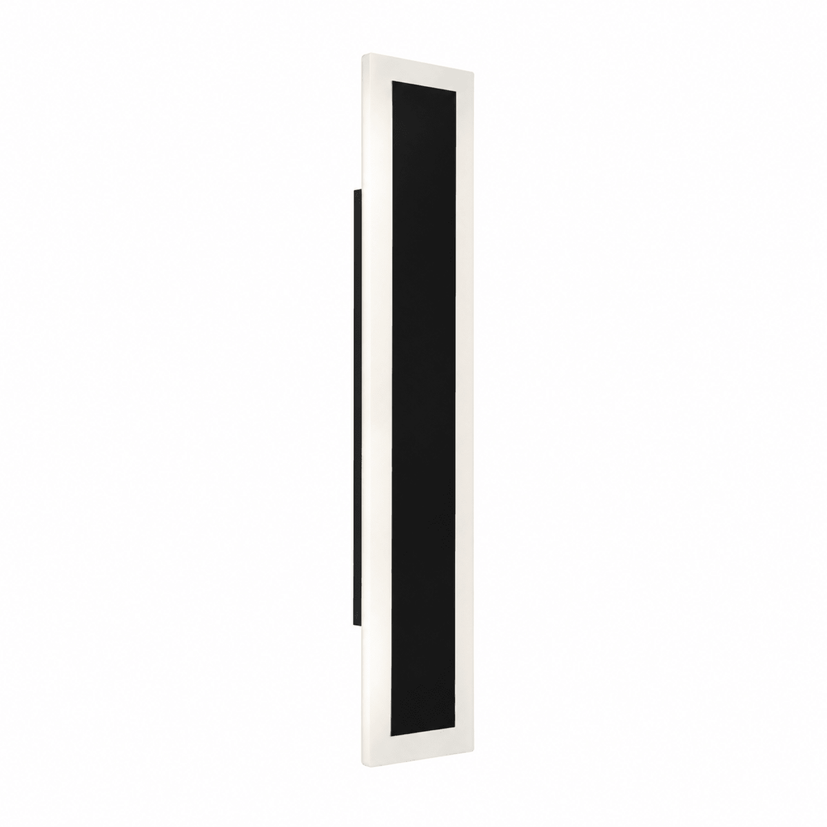White linear outdoor LED wall light with black central panel and side mounting bracket