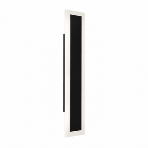 White linear outdoor LED wall light with black central panel and side mounting bracket