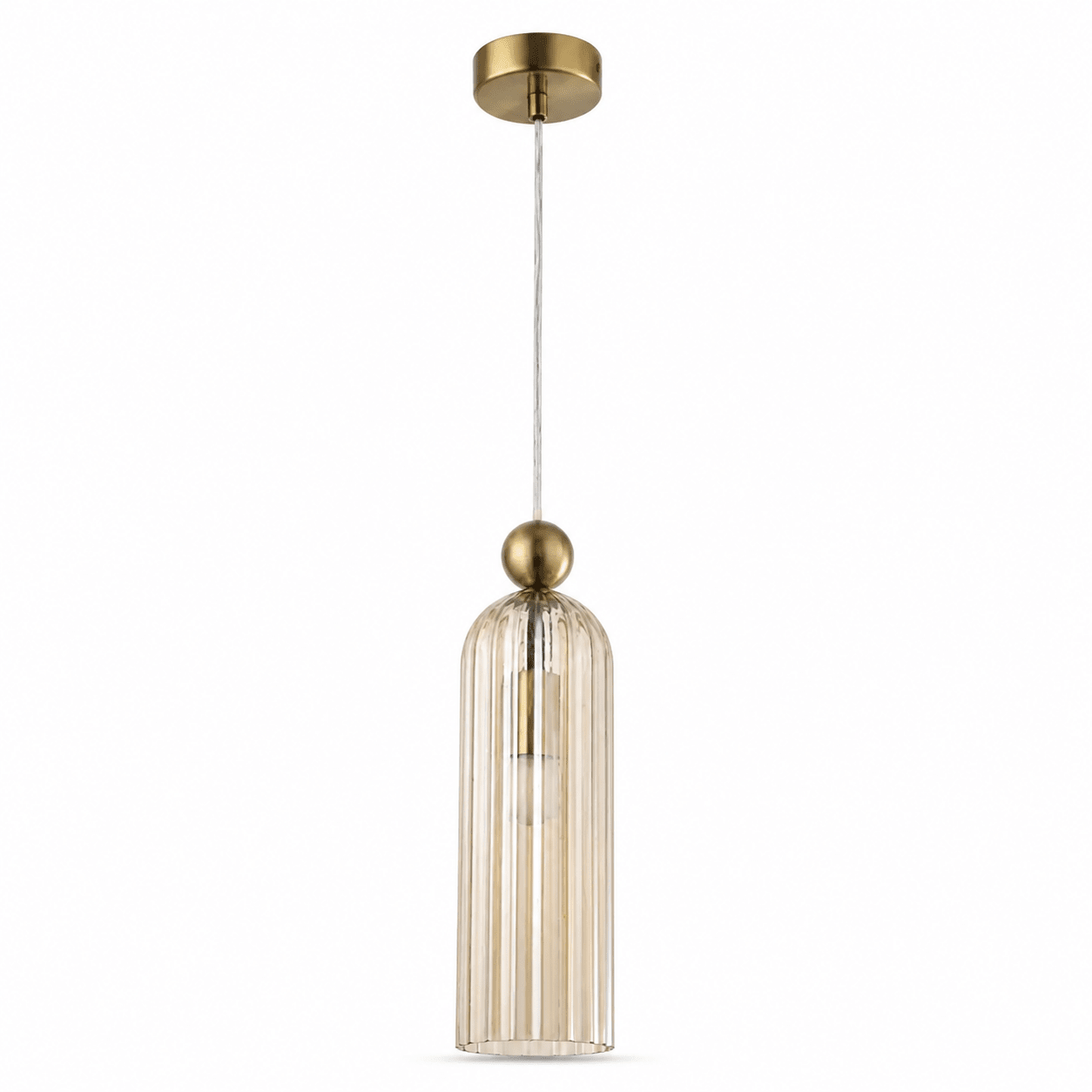 Antic Gold & Amber Pendant Light featuring cognac glass and gold metal fitting, suspended from a ceiling mount.
