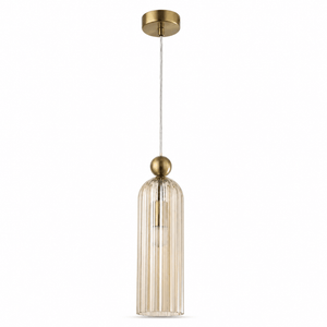 Antic Gold & Amber Pendant Light featuring cognac glass and gold metal fitting, suspended from a ceiling mount.