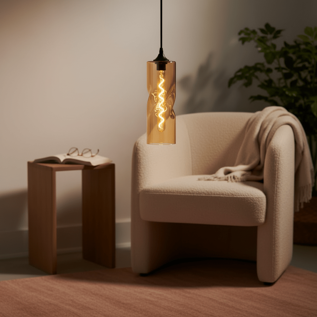 Twisted Glass Amber Pendant Light