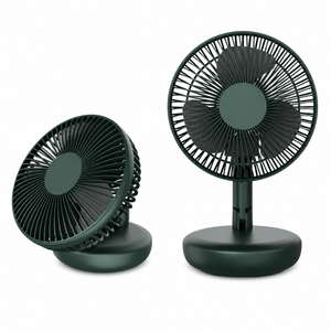 Green rechargeable portable folding desk fan with adjustable airflow and compact design.