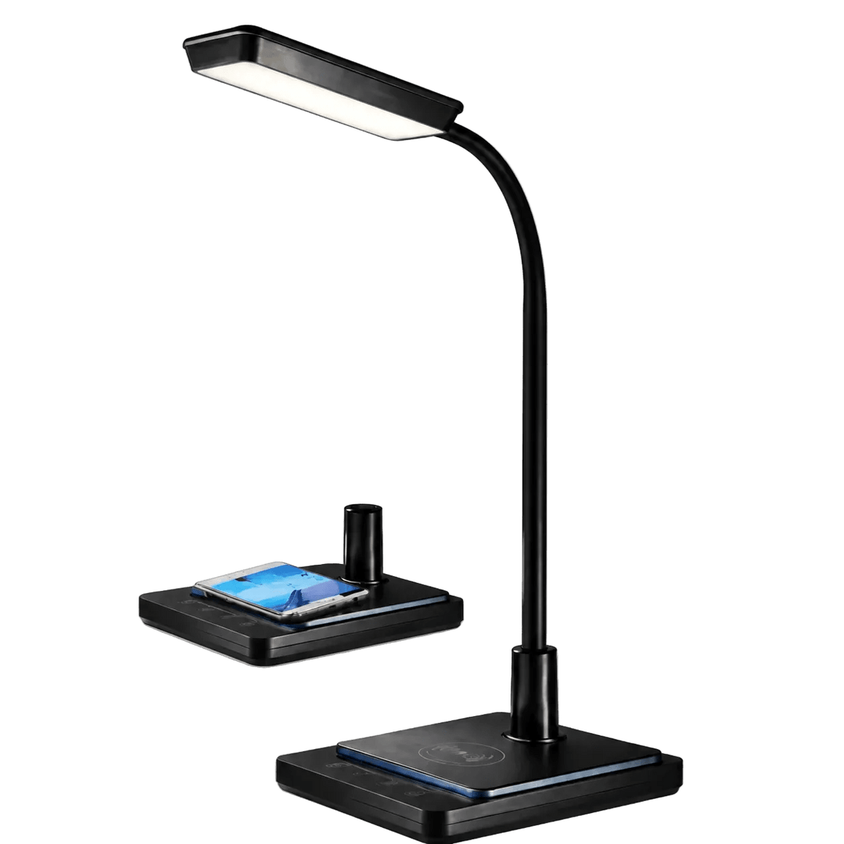 LED Desk Lamp - 8W, Colour Adjustable / Goose Neck / Dimmable / Wireless Charger - Black