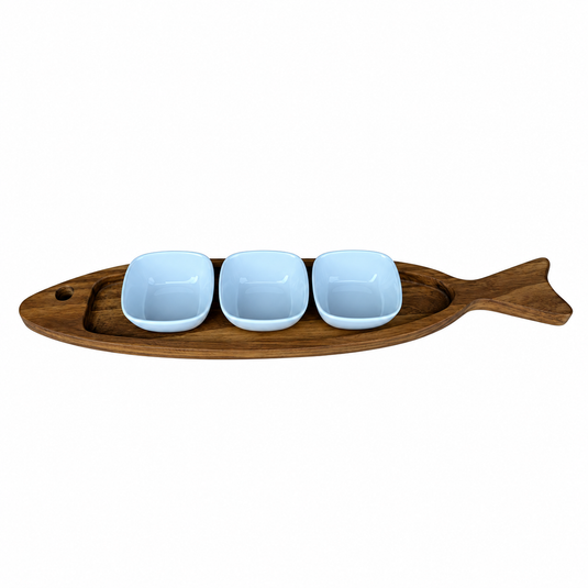 Fish-Shaped Serving Platter with 3 Bowls