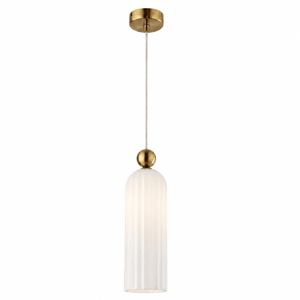 Antic White & Gold Pendant Light featuring a fluted white glass shade and gold accents, suspended from a ceiling mount.