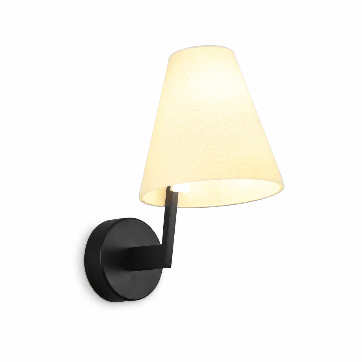 Contemporary indoor wall light with a warm gold finish, featuring a metal body and glass shade.