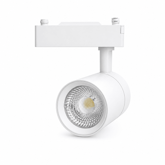 35W Bazuka High Power 3 Wire Track Spotlight in white, showcasing a sleek design with a reflective lens.