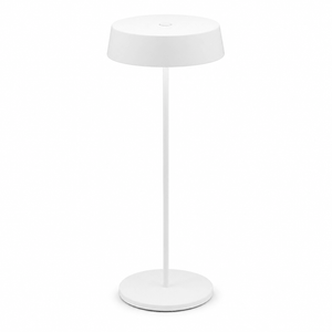White slender LED table lamp with circular base and detachable magnetic head