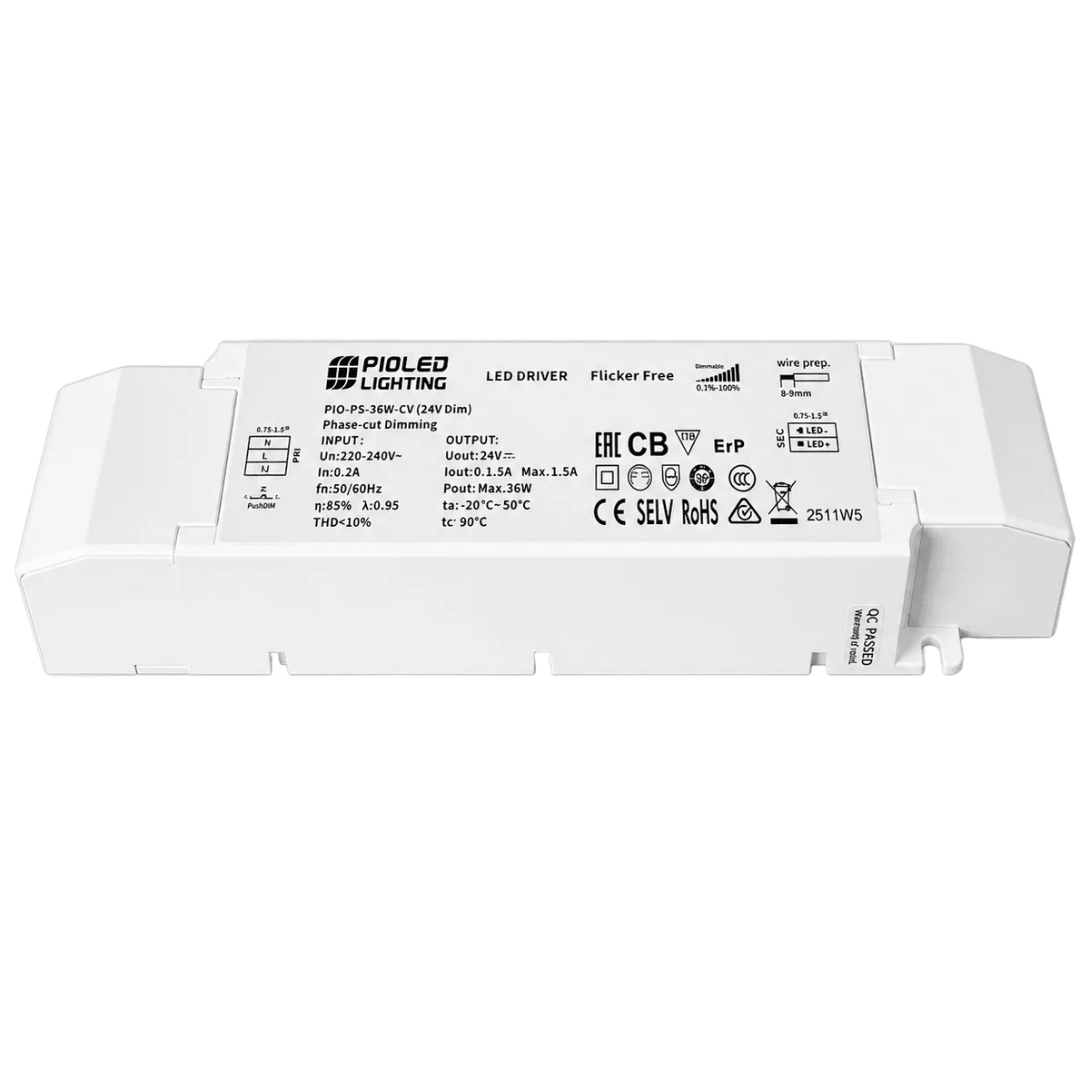 LED Power Supply - 24Vdc 36W Dimmable - Surge Protected / Slim Design