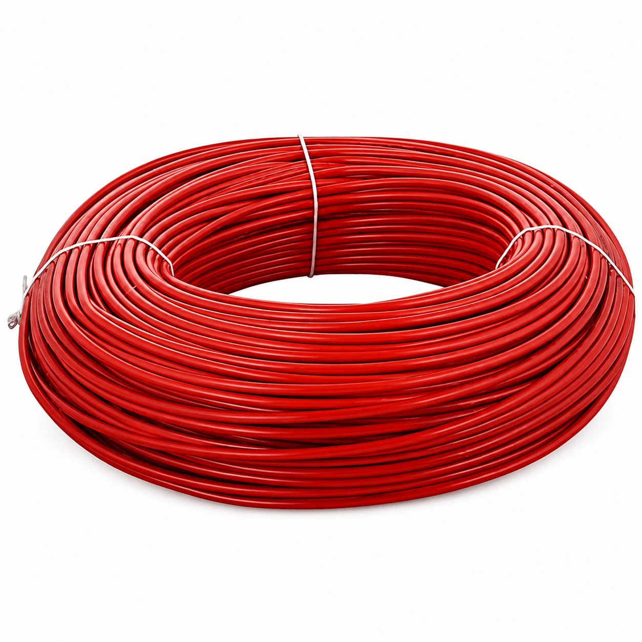 A 100-meter roll of 0.5mm red flexible panel wire, neatly coiled for easy use.