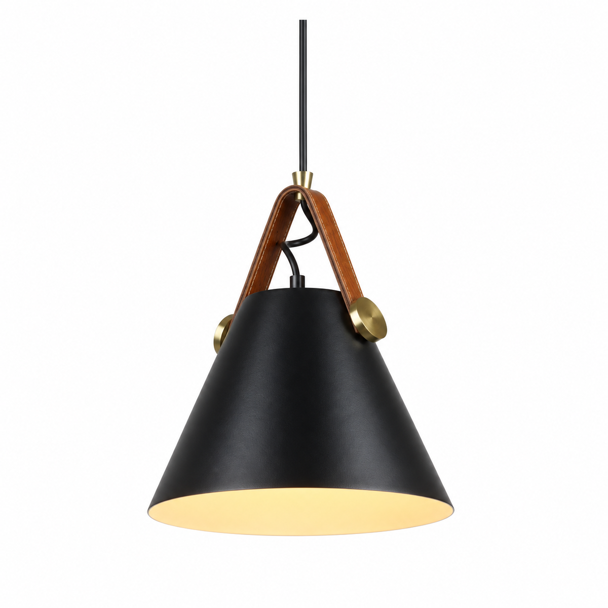 Helly Black & Leather Cone Pendant Light
