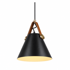 Helly Black & Leather Cone Pendant Light