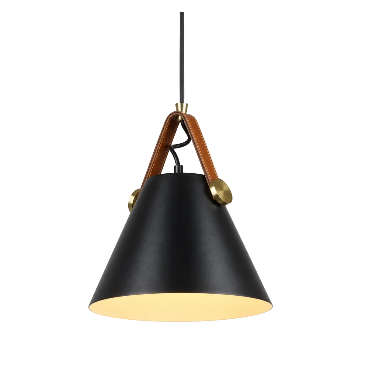 Helly Black & Leather Cone Pendant Light