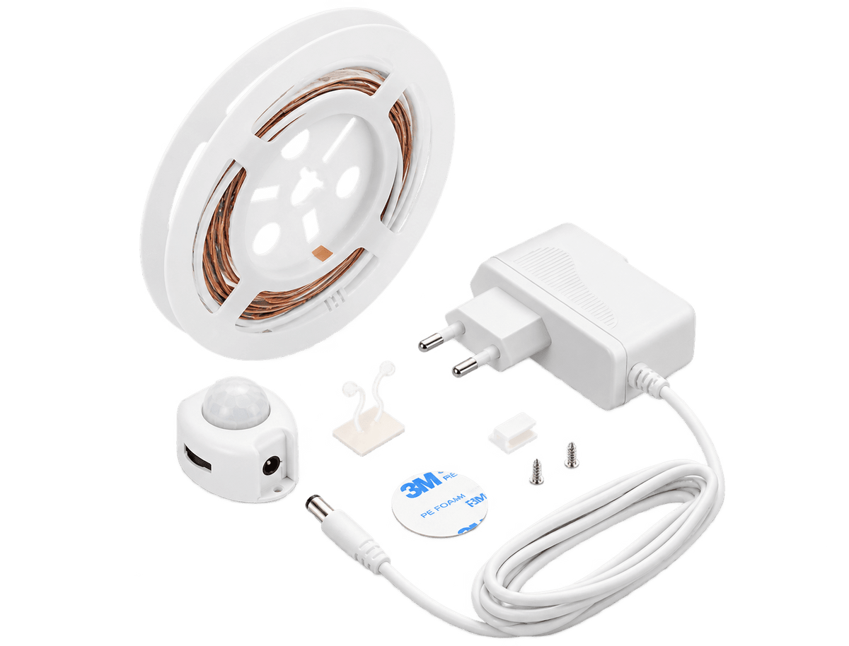 Motion-sensor LED strip kit with transparent background