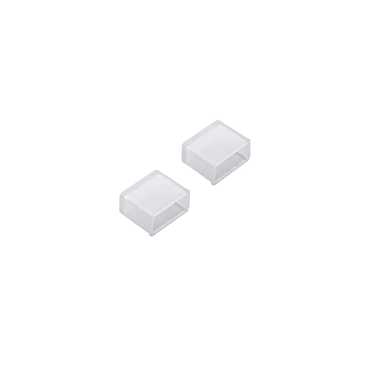 Two white rectangular end caps shown at different angles