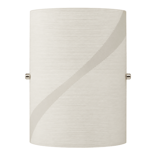 Rectangular ribbed glass wall light with a diagonal raised band and side fasteners on transparent background