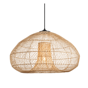 Chantelle Rattan Pendant light with a natural raffia weave, showcasing a soft, layered design.
