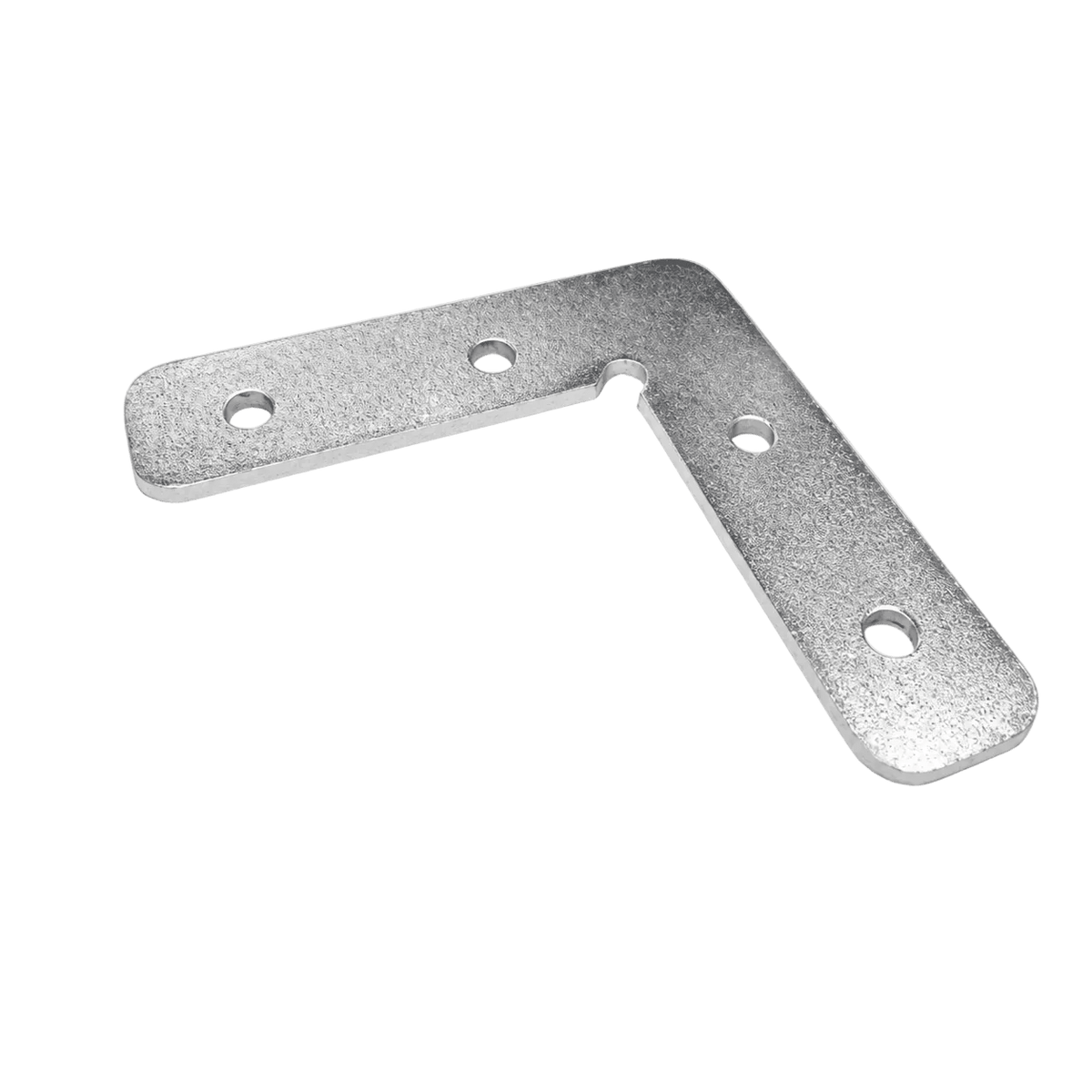 A silver, metal 90-degree connector with a textured finish and three mounting holes.