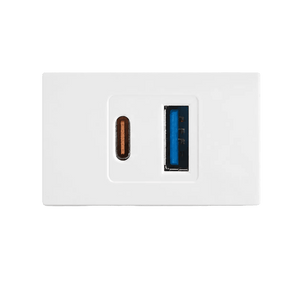 White panel featuring one USB-C port and one USB-A port, with a smooth finish and minimalistic design.