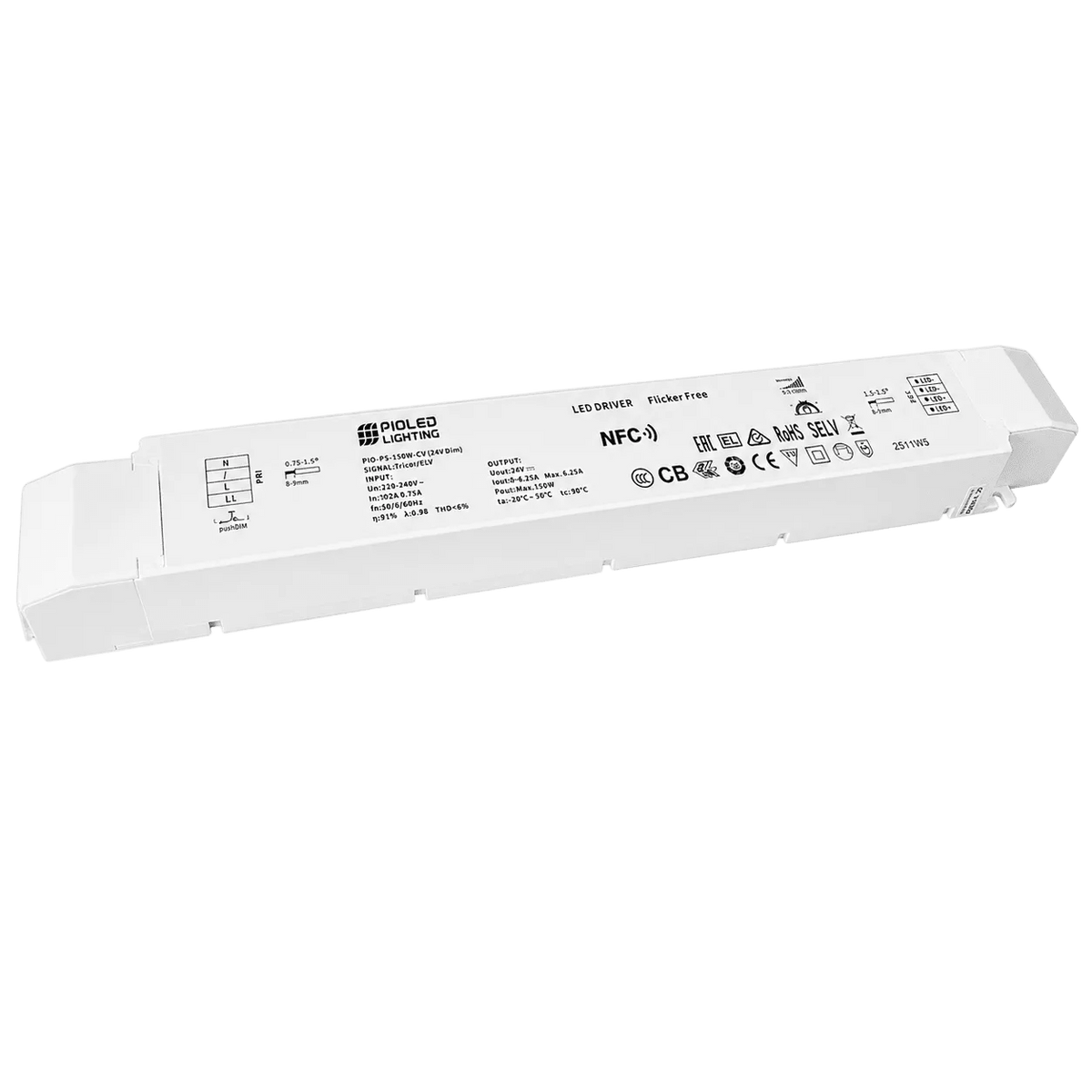 LED Power Supply - 24Vdc 150W Dimmable - Surge Protected Slim Design