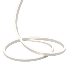 A flexible, white LED strip light arranged in a looping, intertwined shape against a black background.