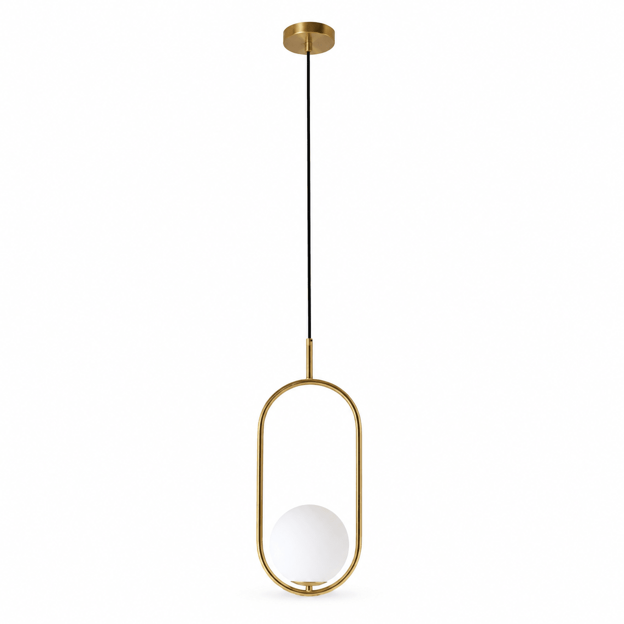 Luna Short G9 Pendant Light in gold finish, featuring a sleek, modern design with a white globe.