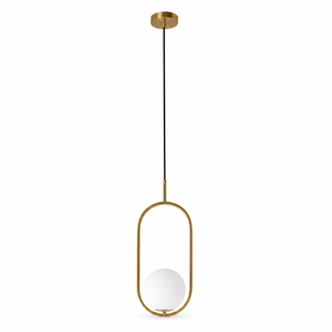 Luna Short G9 Pendant Light in gold finish, featuring a sleek, modern design with a white globe.
