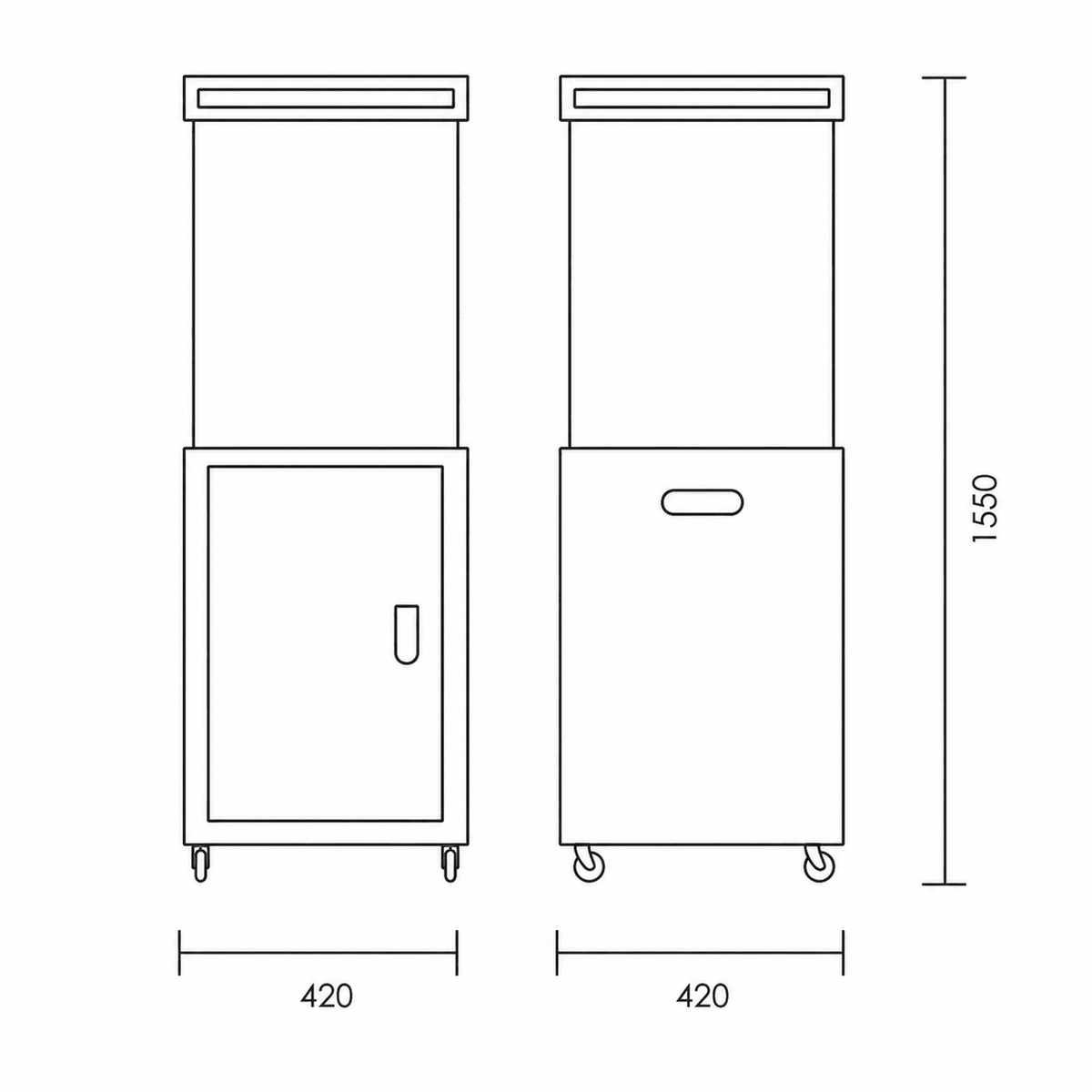 Detailed technical drawing of the Fire Cube space heater, showcasing dimensions and design features.